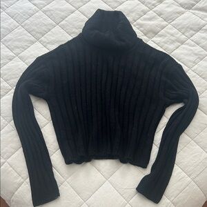 Elegant Black Ribbed Turtleneck Sweater